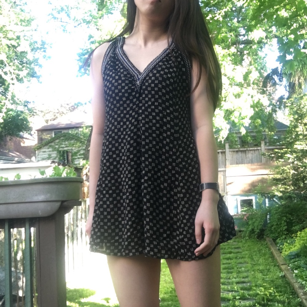 Patterned and embroidered black romper